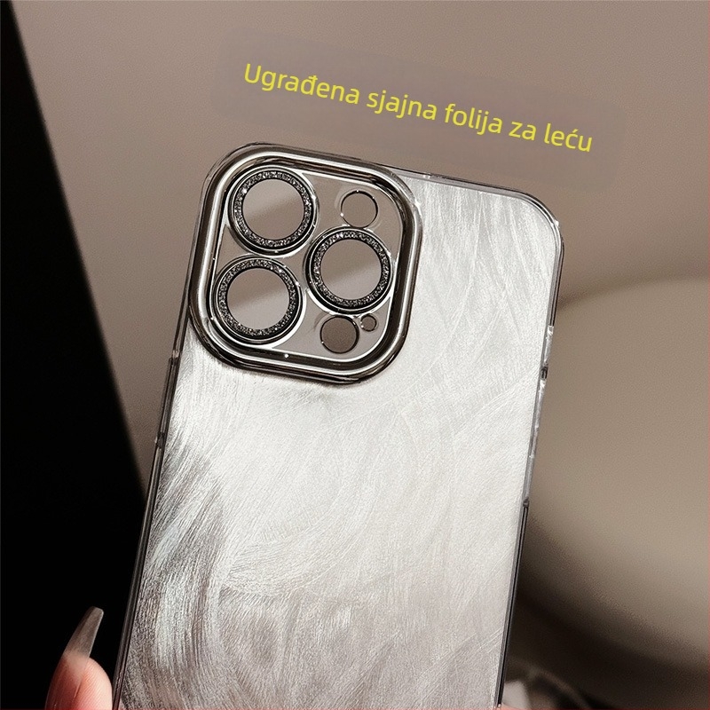 Pogodno za Apple 15PM s maskom za telefon od perja i folije za objektiv, naprednu zaštitnu masku od glitter galvaniziranog materijala za iPhone 16