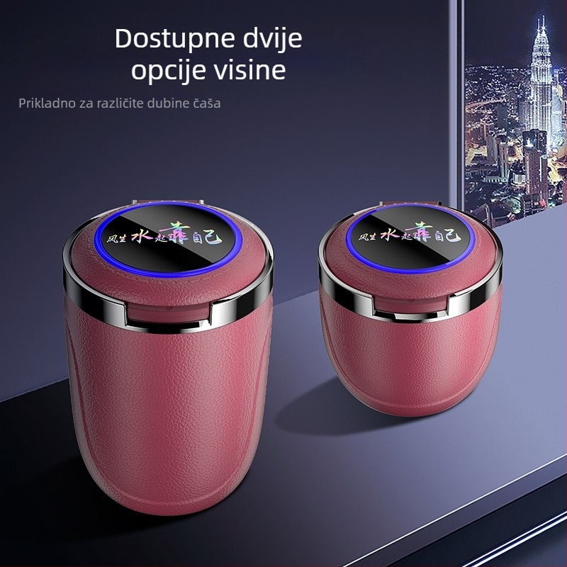 Automobilska pepeljara s LED svjetlom u boji, zlatni unutarnji spremnik, poklopac s jednim gumbom za otvaranje, pepeljara velikog kapaciteta