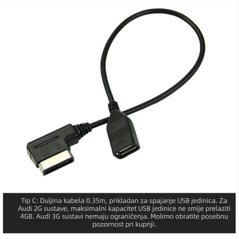 Odgovara za Audi Volkswagen Mercedes-Benz AMI automobilski USB ADM podatkovni kabel A4L A5 A8 Q5 Music Interface Audio