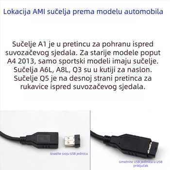 Odgovara za Audi Volkswagen Mercedes-Benz AMI automobilski USB ADM podatkovni kabel A4L A5 A8 Q5 Music Interface Audio