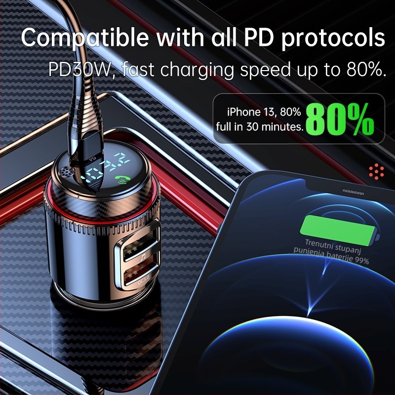 T23 prekogranični novi proizvod PD30W QC3.0 automobilski bluetooth mp3 player automobilski bluetooth hands-free FM odašiljač