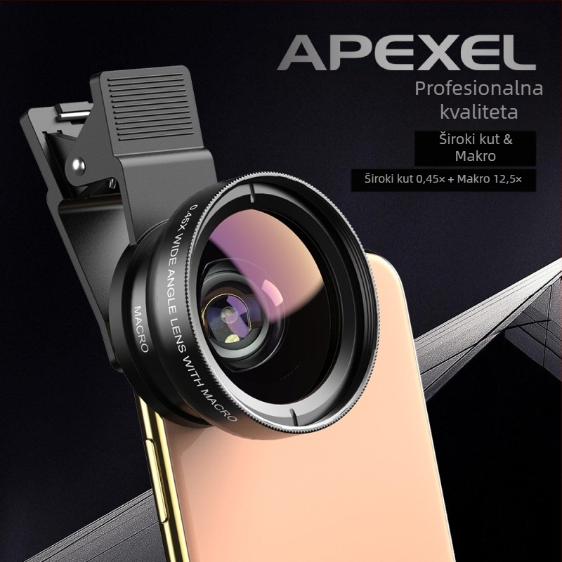 Apexel vanjski objektiv za mobitel 0,45X širokokutni 12,5X makro dva u jednom visokorazlučivi selfie širokokutni visokorazlučivi