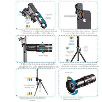 Glava teleskopa za mobilni telefon, teleobjektiv visoke rezolucije, video uživo, koncert, ribolov, širokokutni makro objektiv visokog opterećenja