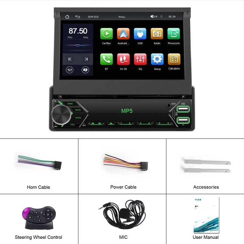 7-inčni horizontalni zaslon s žičanim carplay/teleskopskim zaslonom univerzalni MP5 player za vožnju unatrag u automobilu s centralnim upravljanjem integrirani stroj