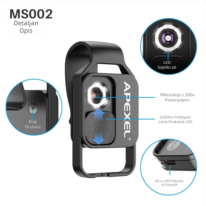 APEXEL povećalo s 200 puta, dječji mikroskop, igračka, znanost, biološki znanstveni eksperiment, prijenosna leća za mobitel