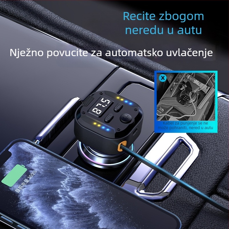 C69 Novi 30Wpd Brzi punjač dva u jednom Uvlačivi kabel za automobil Bluetooth player USB upaljač FM odašiljač