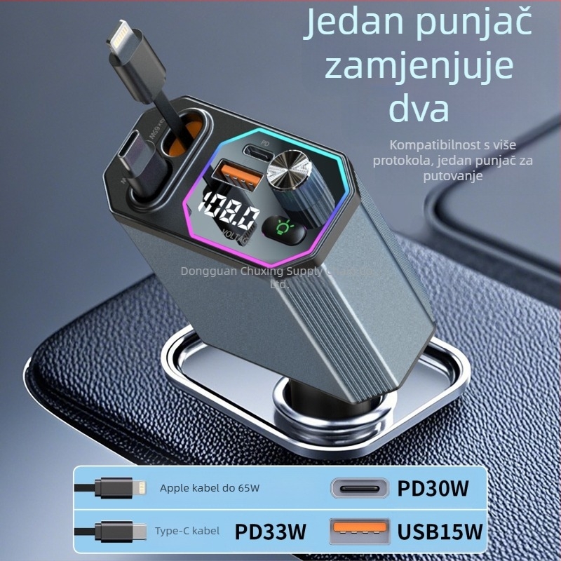 Privatni model A28 Bluetooth punjač za automobil 120 W s dvostrukim kabelima za povlačenje, brzo punjenje četiri u jednom, popularan za upotrebu u automobilu i prekograničnu prodaju