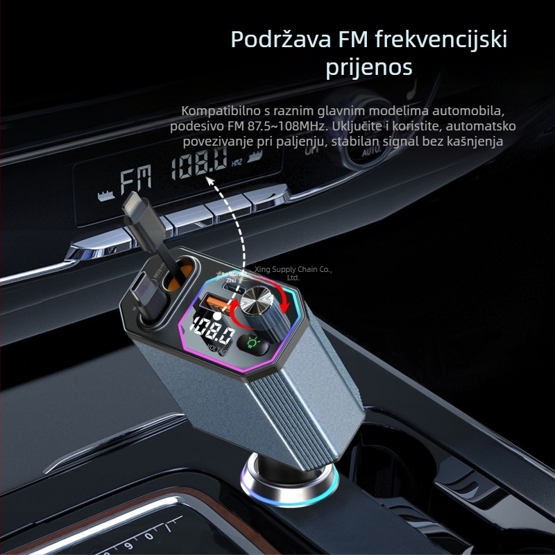 Privatni model A28 Bluetooth punjač za automobil 120 W s dvostrukim kabelima za povlačenje, brzo punjenje četiri u jednom, popularan za upotrebu u automobilu i prekograničnu prodaju
