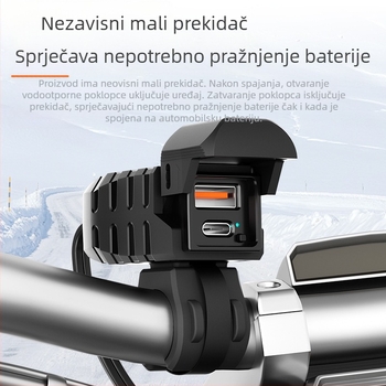 Punjač za mobitel za motocikle s mini prekidačem i svjetlom zaslona, Pd super brzo punjenje, vodootporan, pametni zaslon