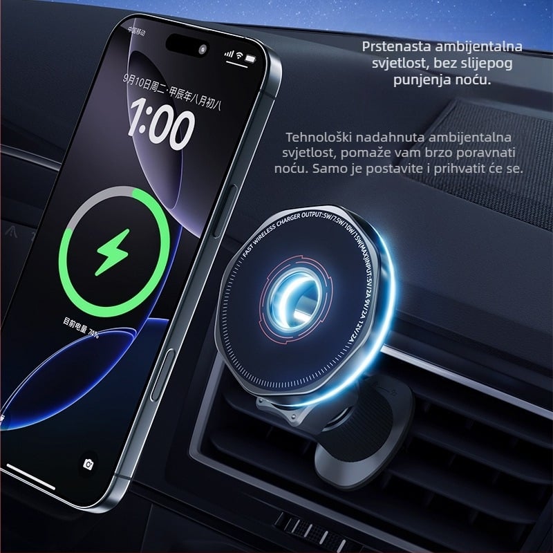Novi bežični držač za mobitel u automobilu s mogućnošću bežičnog punjenja, izlazom za zrak, magnetskim MagSafe univerzalnim okretanjem od 360 stupnjeva