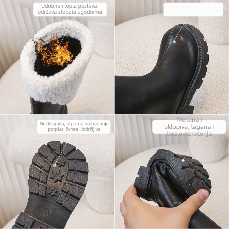 Djevojačke cipele Dječje duge čizme Novi jesenski i zimski stil Zimske duge visoke kožne čizme s flis podstavom, stil princeze