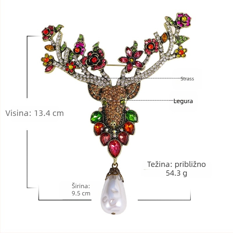 Prekogranični vrući ekstra veliki retro broš s rhinestone jelenskom glavom, teška industrija, los, kaput, odjeća, dodaci, korsaž