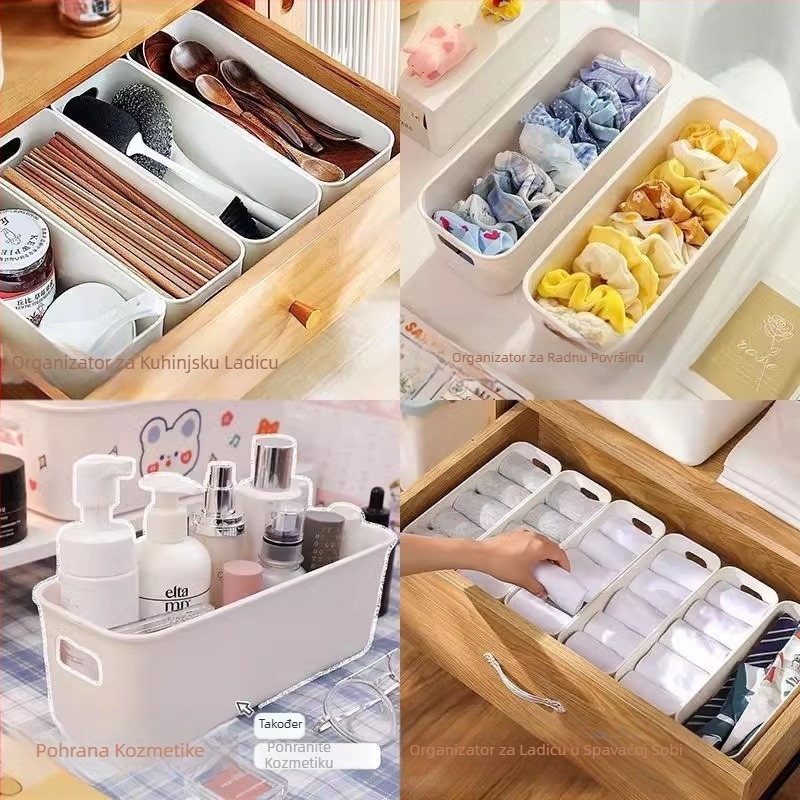 Kućna jednostavna mliječno bijela kutija za pohranu, stolna organizirana pravokutna kutija za pohranu, višenamjenska kutija za pohranu s ladicama