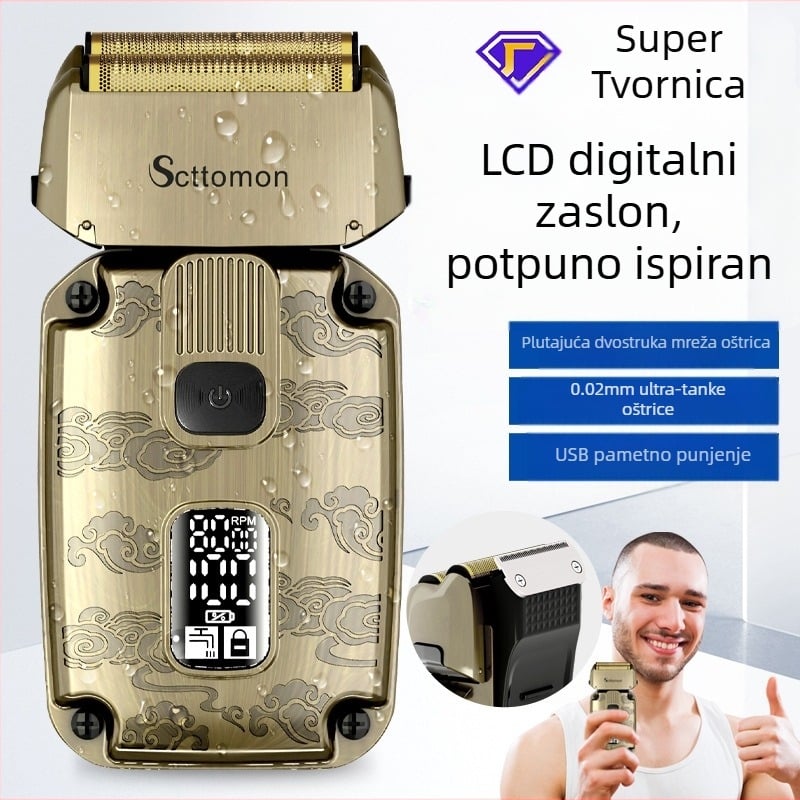 Scttomon Retro recipročni električni brijač s dvostrukim nožem, mreža za izbjeljivanje, brijanje, punjiva periva podloga