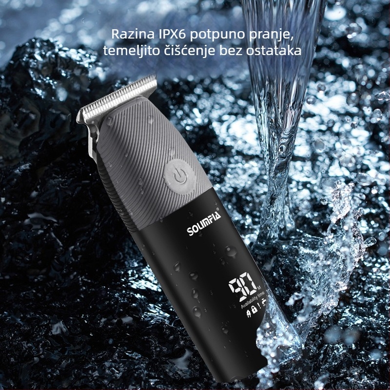 Prijenosni mini električni šišač za kosu, LCD digitalni zaslon, uljna glava, škare za rezbarenje, mokro i suho brijanje, uljna glava, škare na veliko