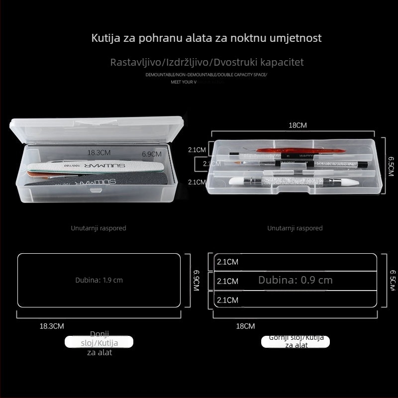 Kutija za alat za nokte s dvostrukim slojem, kutija za pohranu olovki za nokte, kutija za alat, kutija za olovke za tetoviranje, matirana, uklonjiva, dvoslojna