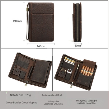 Kožna kutija za cigare Black Angel Retro Crazy Horse s uzorkom, putna prijenosna torba za pohranu opreme za pet cigara od prave kože