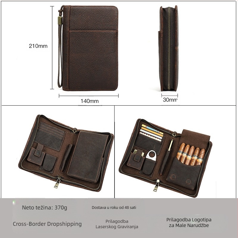 Kožna kutija za cigare Black Angel Retro Crazy Horse s uzorkom, putna prijenosna torba za pohranu opreme za pet cigara od prave kože