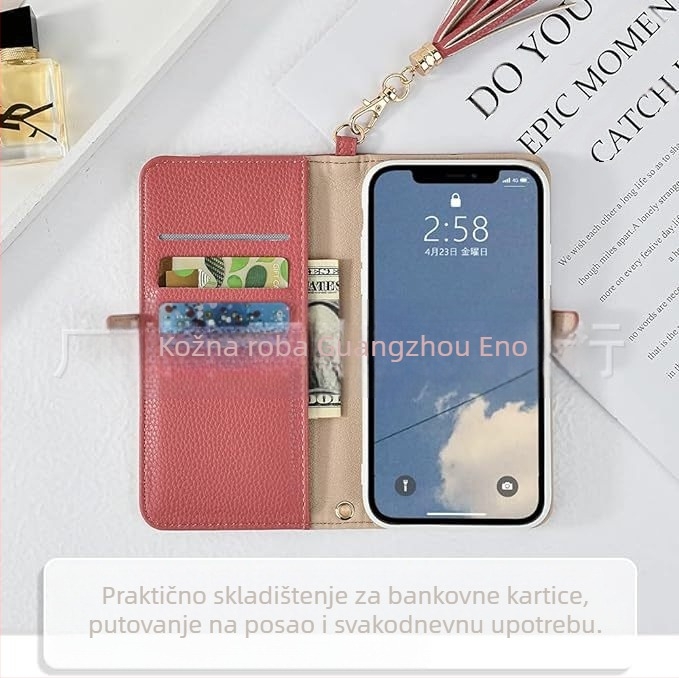 Japanska Letian popularna iPhone12 prošivena kožna futrola za mobitel, bočna kopča, ručno rađena kožna futrola za mobitel s resicama