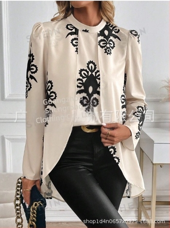 2025 Nova prekogranična izvozna europska i američka odjeća za proljeće i jesen, najprodavanija košulja s dugim rukavima i printom s ovratnikom, ležerni topovi