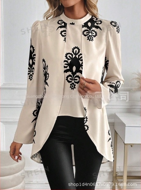 2025 Nova prekogranična izvozna europska i američka odjeća za proljeće i jesen, najprodavanija košulja s dugim rukavima i printom s ovratnikom, ležerni topovi