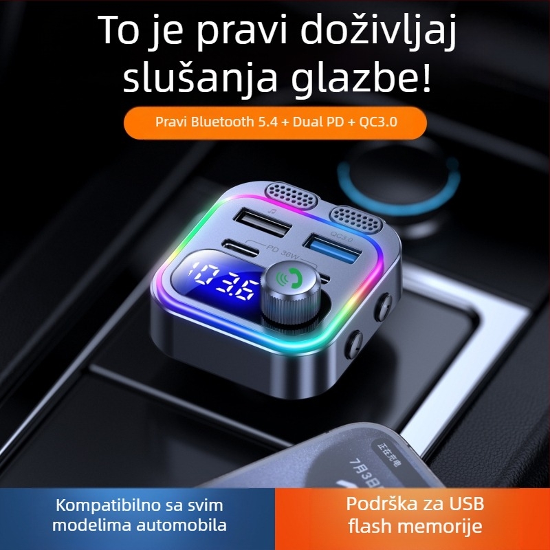 Novi automobilski Bluetooth FM player sa šarenim svjetlom atmosfere, automobilski Bluetooth MP3 player PD30W+Qc18W