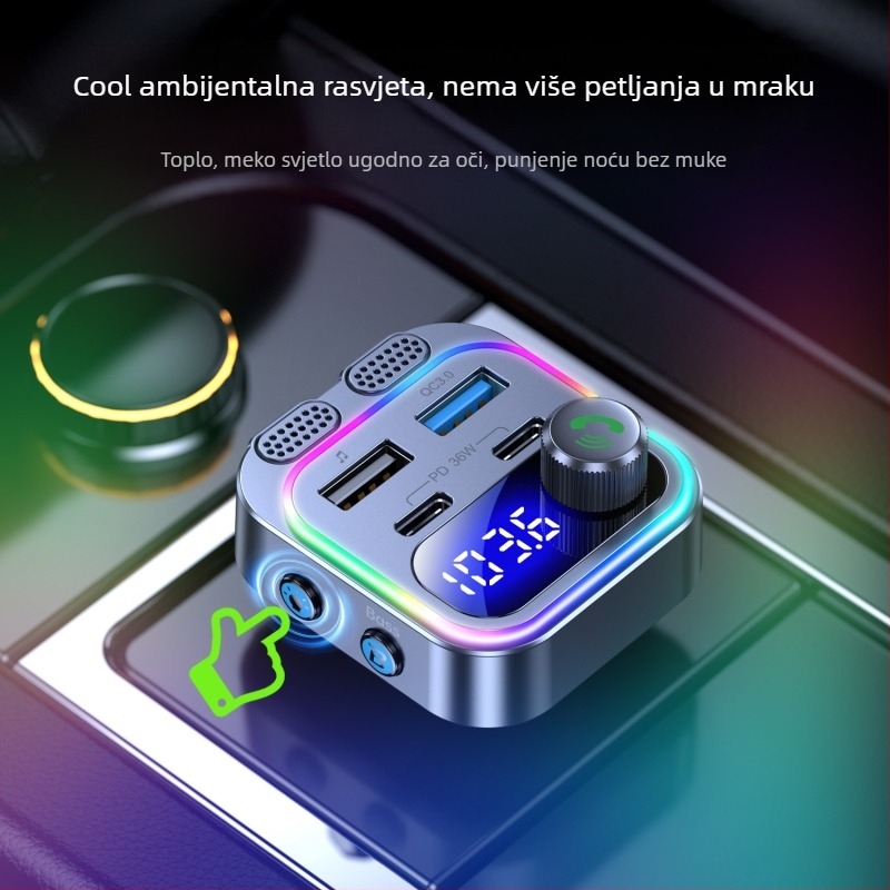 Novi automobilski Bluetooth FM player sa šarenim svjetlom atmosfere, automobilski Bluetooth MP3 player PD30W+Qc18W