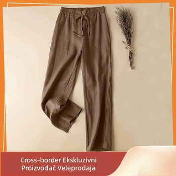 Prekogranične proljetne i ljetne jednobojne ravne hlače, ležerne hlače s vezicama i visokim strukom, ležerne široke hlače, široke, uske ženske hlače