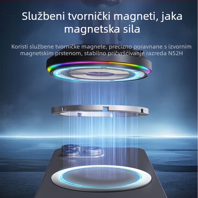 Novi bežični auto punjač s okruglim RGB svjetlima preko granice za Apple mobitel, bežično punjenje MagSafe magnetskim usisavanjem