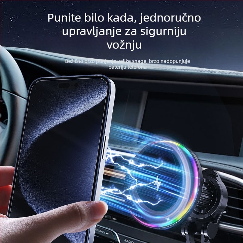 Novi bežični auto punjač s okruglim RGB svjetlima preko granice za Apple mobitel, bežično punjenje MagSafe magnetskim usisavanjem