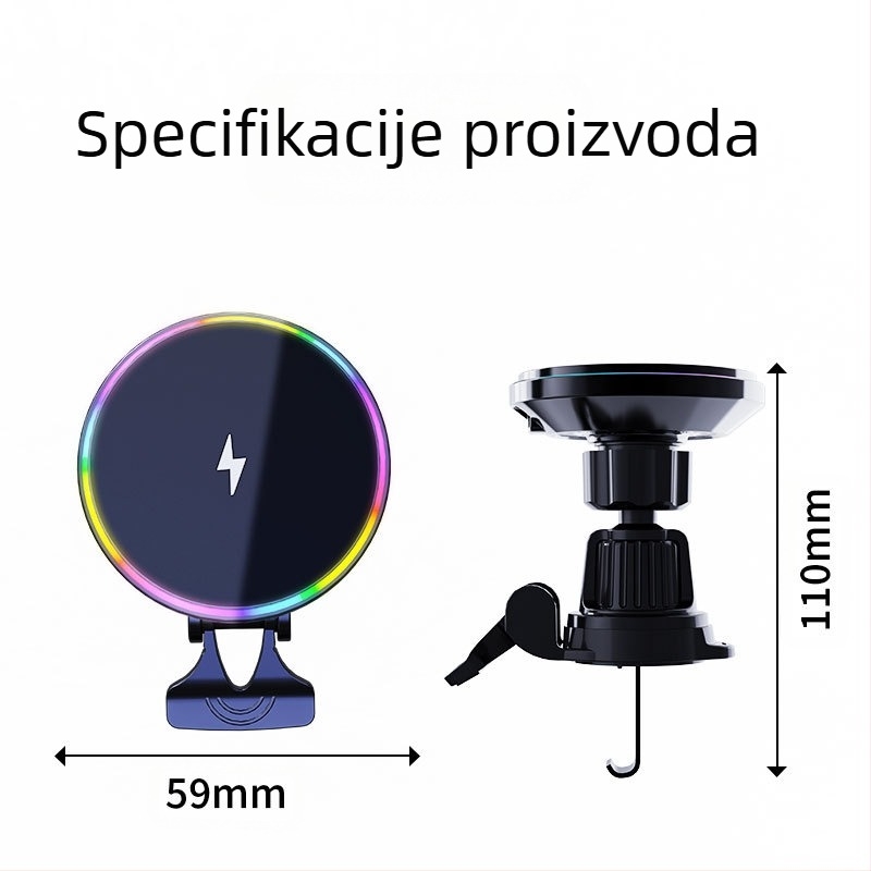 Novi bežični auto punjač s okruglim RGB svjetlima preko granice za Apple mobitel, bežično punjenje MagSafe magnetskim usisavanjem