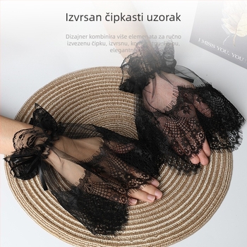 Crni mrežasti rukav s velikim čipkastim Halloween mašnom Lolita Anime kostim s tankim trepavicama i lažnim rukavima