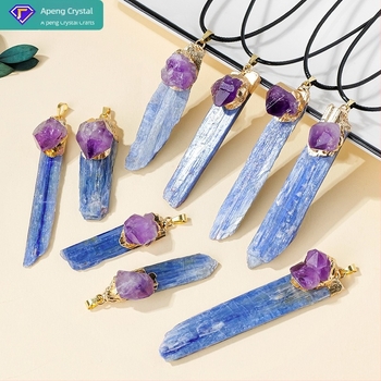 Prekogranični prirodni kristalni cijanit dugi privjesak nepravilnog kristala ogrlica s dugim rubom, veleprodaja dodataka