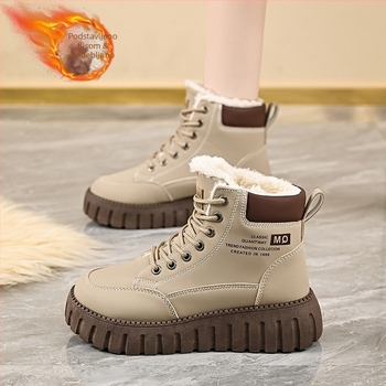 Zimske visoke Martins cipele s flis podstavom, korejski stil, univerzalne, zadebljane, tople cipele s pamučnom podstavom, ležerne kratke čizme na platformi, čizme za snijeg