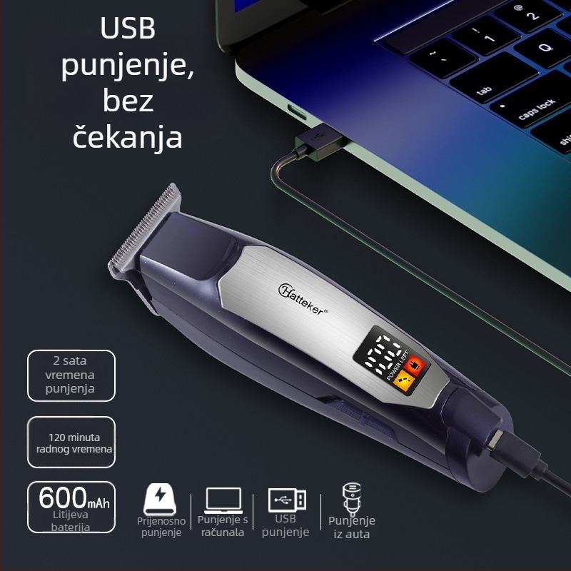 Novi kućanski punjivi šišač za kosu za muškarce, samouslužni šišač za gradijentno podrezivanje, šišač za glavu s digitalnim zaslonom, električni šišač za kosu