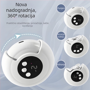 Novi model 2-u-1 rotirajuće višenamjenske kućanske električne škarice za nokte i alata za poliranje, otporne na prskanje, s rotirajućim okretajem od 360° i otporne na prskanje.