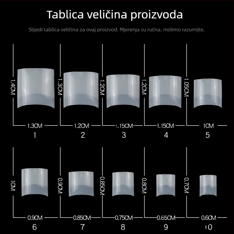 Prekogranični vrući nokti za stopala 100 komada kratkih francuskih ravnih umjetnih noktiju, ekstenzije za nokte, prozirne prirodne, u kutiji