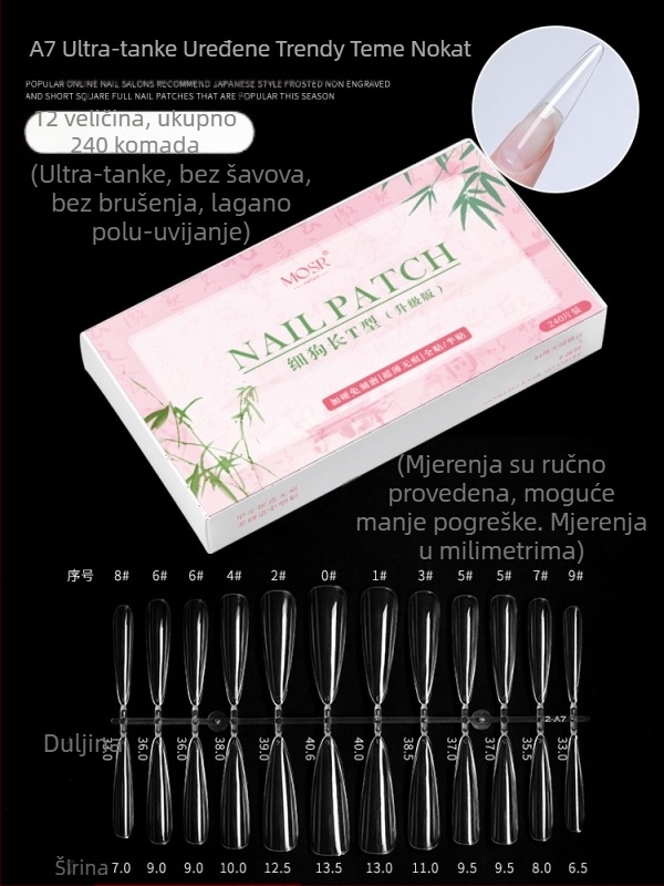 Manikura noktiju, ekstra dugi šiljasti nokti, vitkiji izgled, ultra tanke, ekstenzije za nokte bez tragova, flasteri za nokte bez graviranja i brušenja za salone za nokte