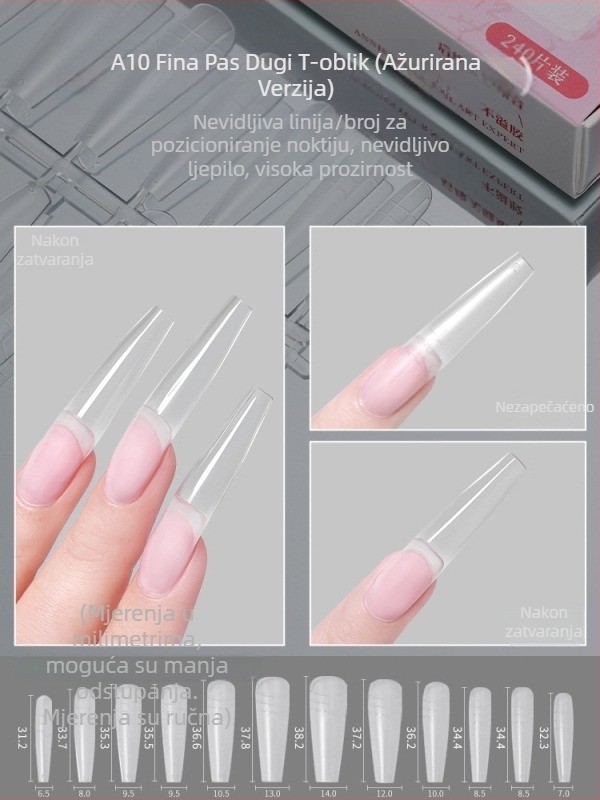 Manikura noktiju, ekstra dugi šiljasti nokti, vitkiji izgled, ultra tanke, ekstenzije za nokte bez tragova, flasteri za nokte bez graviranja i brušenja za salone za nokte