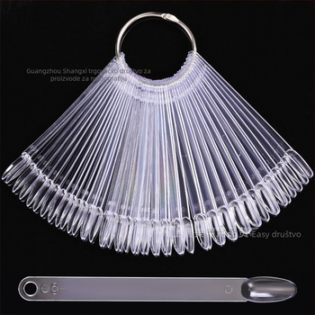 Pločica za nokte, komad za nokte, kratki ovalni nokti, 50 komada s željeznim prstenom, kartica u boji, alat za kartice u boji laka za nokte