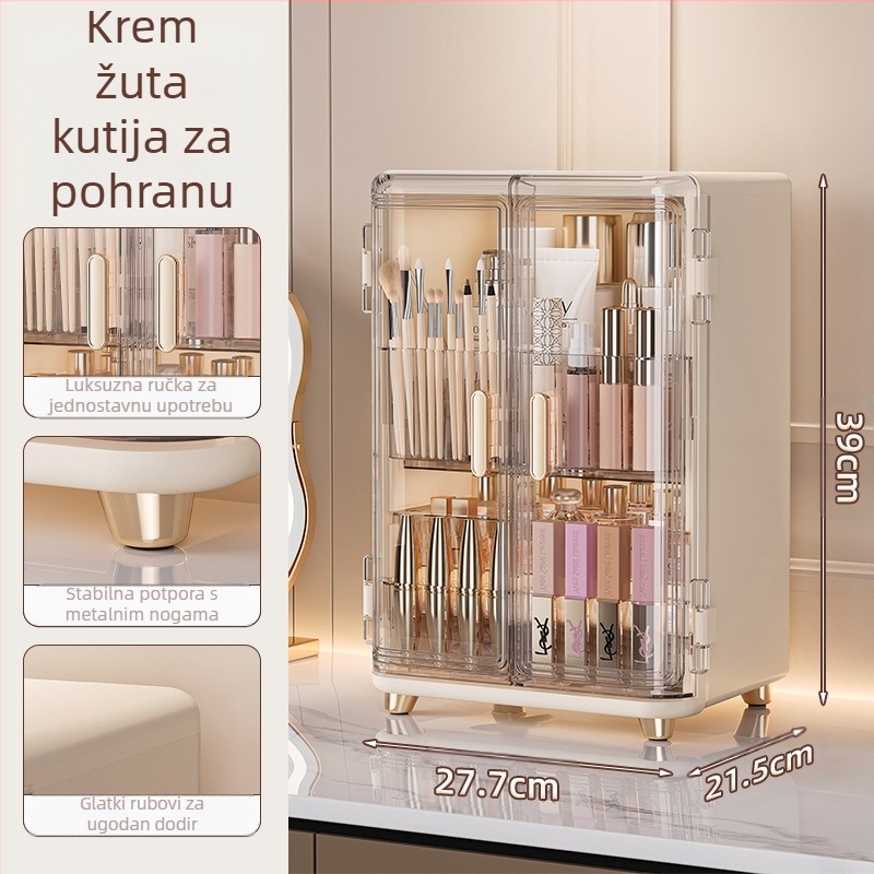 Kutija za pohranu kozmetike velikog kapaciteta, otporna na prašinu, stolni ruž za usne za njegu kože, toaletni stolić, četka za šminkanje, popularna lagana luksuzna kutija za šminku