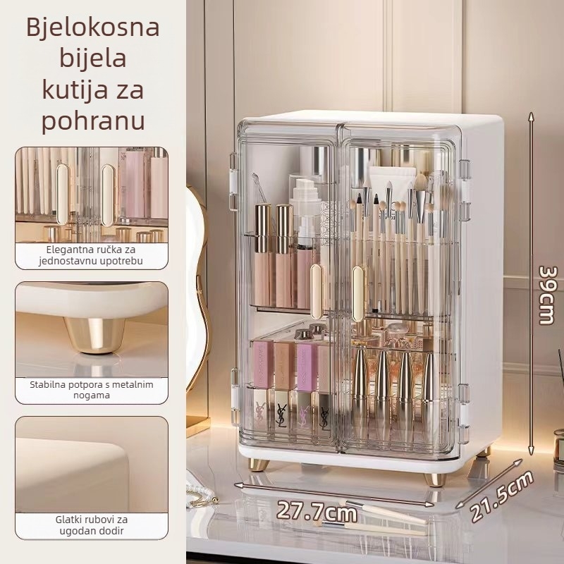 Kutija za pohranu kozmetike velikog kapaciteta, otporna na prašinu, stolni ruž za usne za njegu kože, toaletni stolić, četka za šminkanje, popularna lagana luksuzna kutija za šminku
