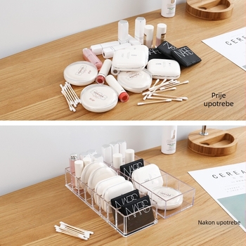 Kutija za pohranu kozmetike za stolno računalo, prozirna odvojiva, kućanska, pregrađena, studentska, spavaonica, stalak za pohranu proizvoda za njegu kože, stalak za ruž za usne