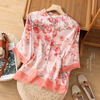 Ljeto 2025., tanki kardigan s personaliziranim dizajnom i printom, široki vintage pamučni i laneni prošiveni top