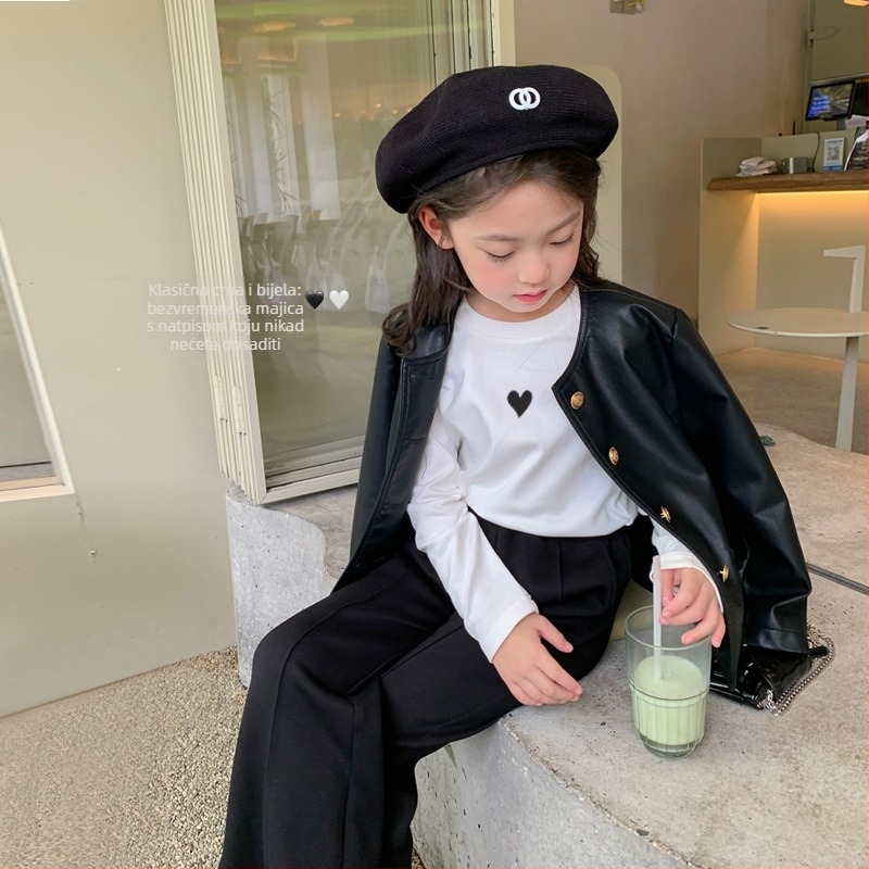 Djevojačka osnovna majica, dječji korejski stil, višenamjenski top, djevojačka proljetna i jesenska majica dugih rukava, novi stil za jesen 2024.