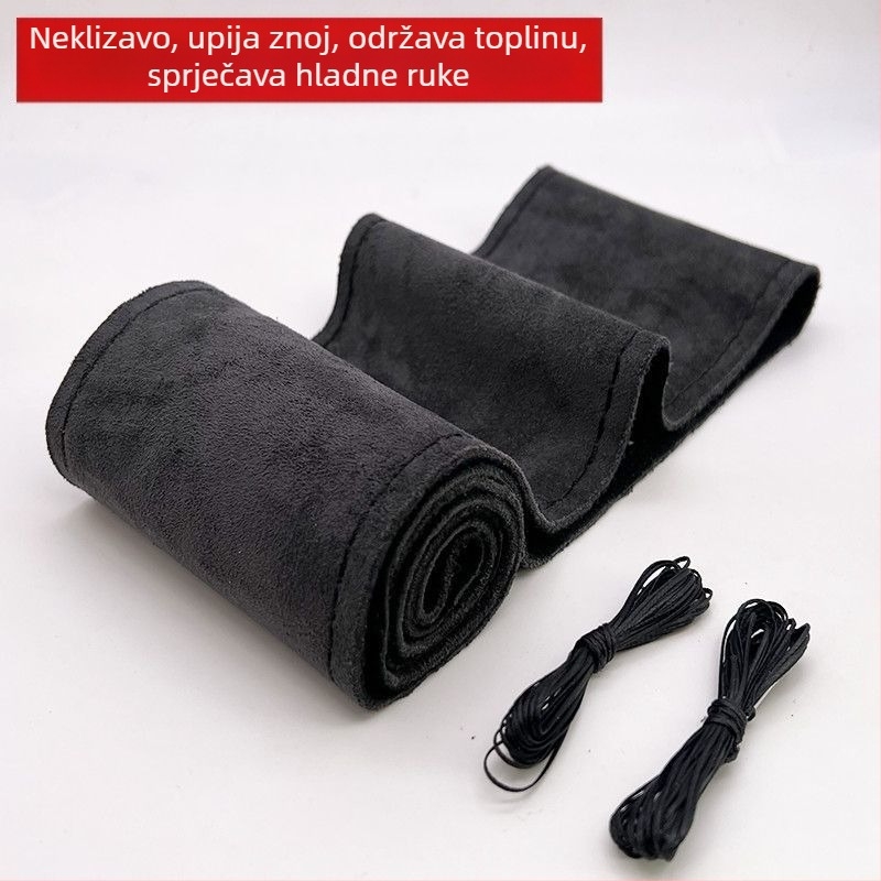 Navlaka za volan automobila, ručno šivana brušena koža, univerzalna plišana navlaka za ručku za četiri godišnja doba, neklizajuća navlaka za ručku koja upija znoj