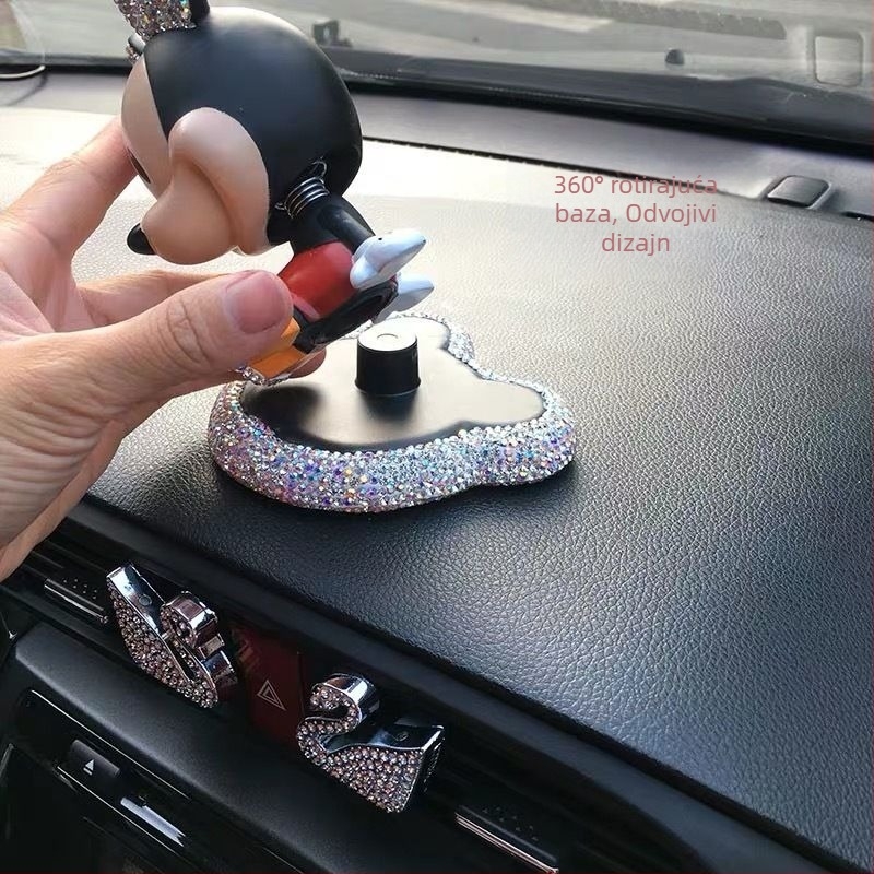 Ukrasi za automobile, Slatki, kreativni i personalizirani dodaci za unutrašnjost automobila, Automobilski pribor, Ukrasi s Mickeyjem ukrašeni dijamantima, Ukrasi za tresuću glavu