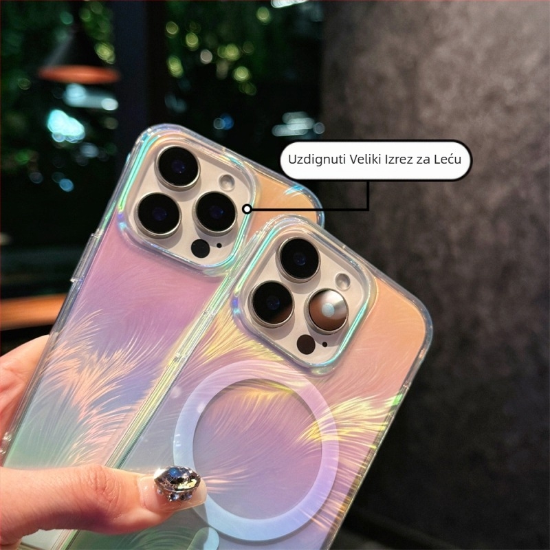 Obojena pređa od perja prikladna za maskicu za mobitel Apple 17, gradijentna boja, magnetska maskica za iPhone 16, zaštitna navlaka za iPhone 16E, preko granice