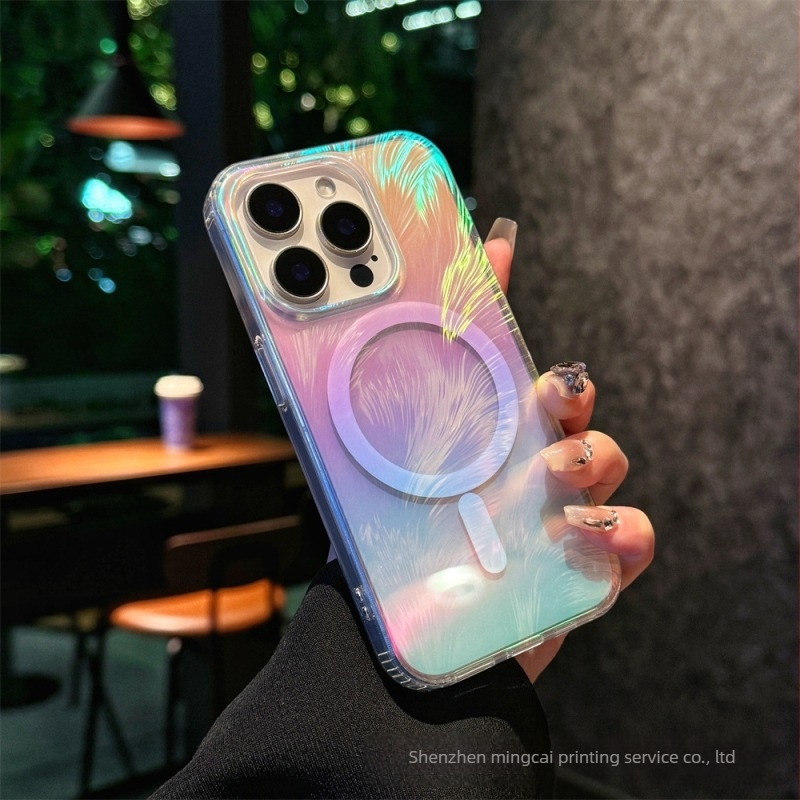 Obojena pređa od perja prikladna za maskicu za mobitel Apple 17, gradijentna boja, magnetska maskica za iPhone 16, zaštitna navlaka za iPhone 16E, preko granice