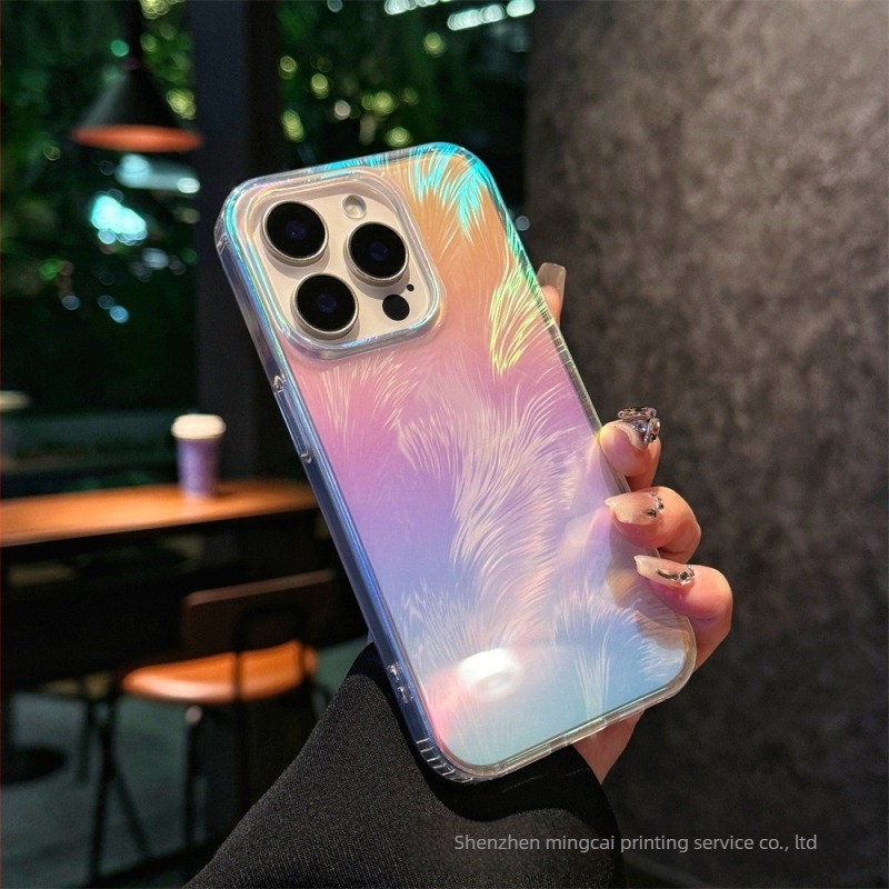 Obojena pređa od perja prikladna za maskicu za mobitel Apple 17, gradijentna boja, magnetska maskica za iPhone 16, zaštitna navlaka za iPhone 16E, preko granice